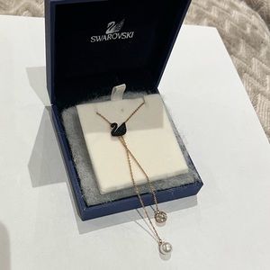 Swarovski Black Swan Double Y Necklace - Rose Gold (in box)